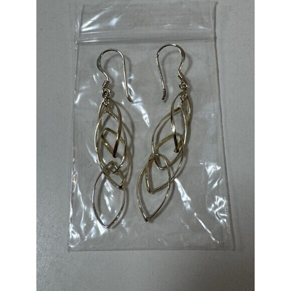 Gold Tone Multi Dimensional Interlocking Oval Drop Dangle Pierced Earrings